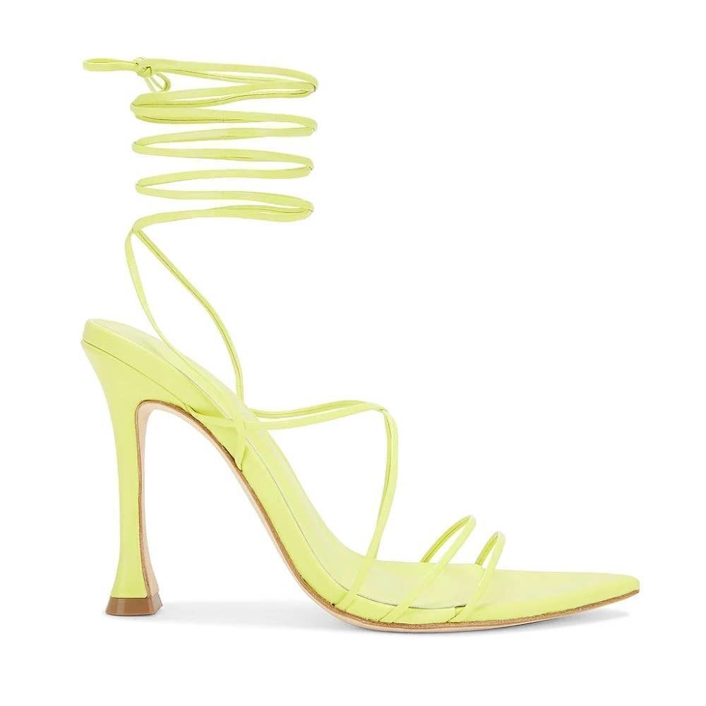 Camila Coelho Jolie Leather Ankle Wrap Heels in Neon Green SZ 8